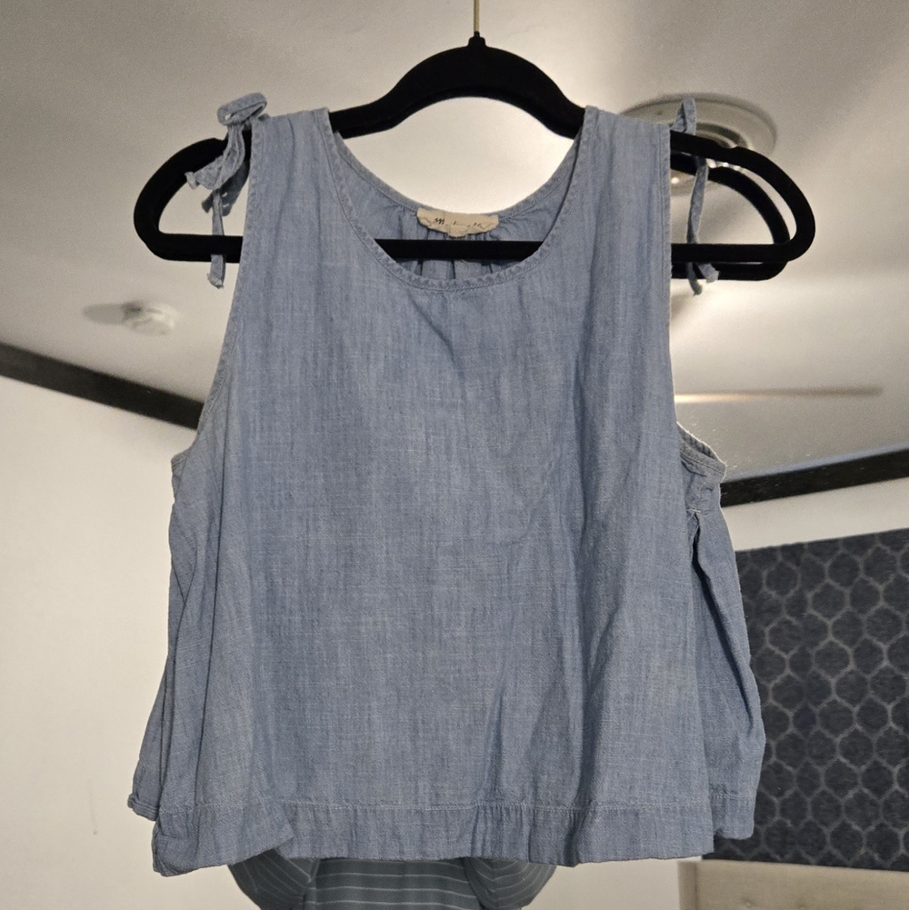 Madewell- Chambray Tie-Shoulder Sleeveless Top - Light Blue
